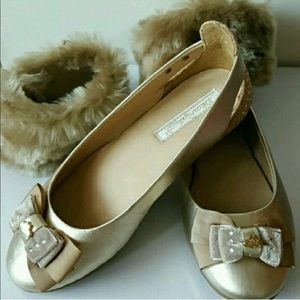 🎀NWT Girls Lilica Ripilica gold flats w/Fur 2Y -Baby Boutique Top
